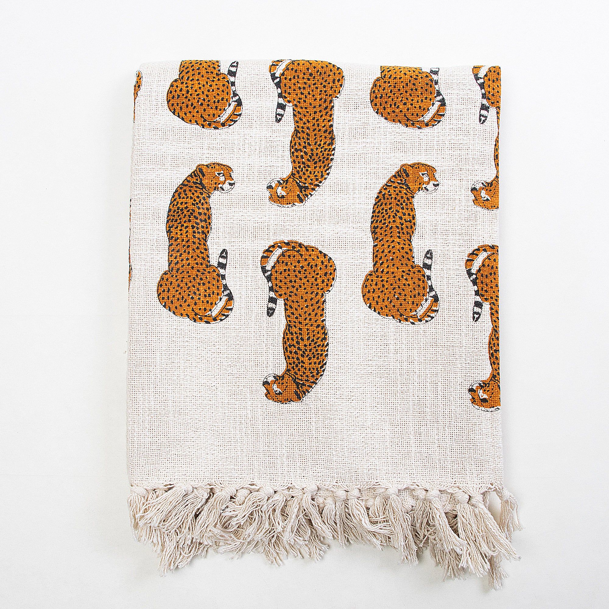 Soft Premium Brown Tiger Block Print Throw Blankets For Sofas